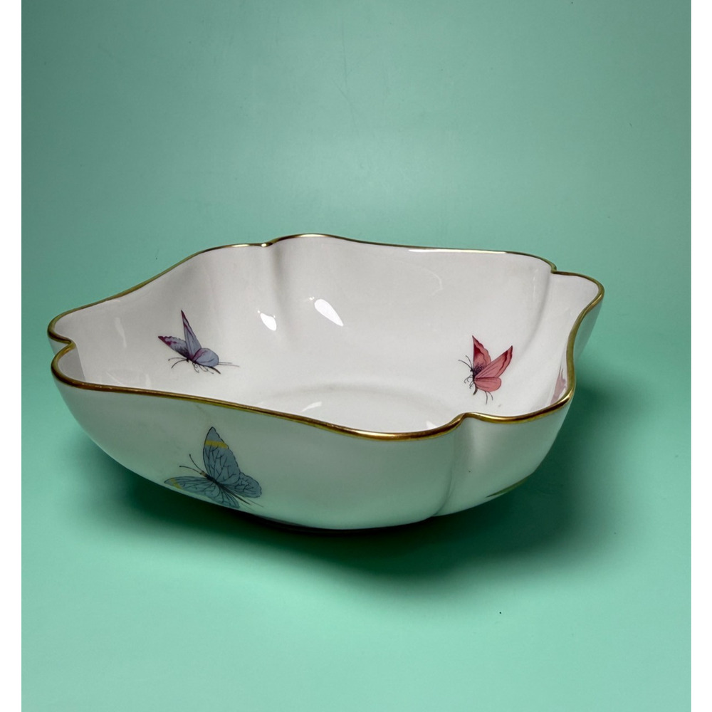 Vintage A Vignaud Limoges Porcelain Scalloped Square Butterfly Bowl Trinket 22KT